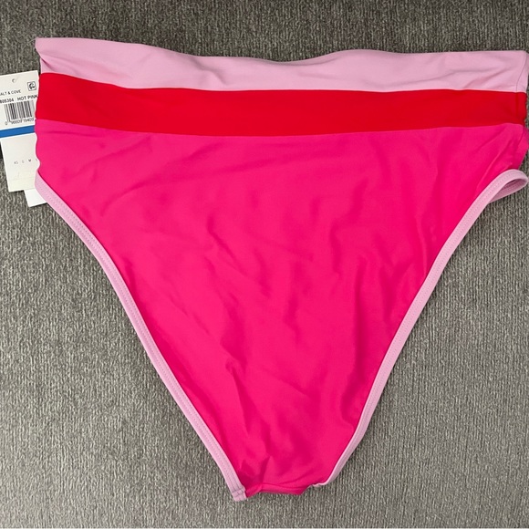 NWT Salt Cove Salt Cove Juniors Colorblocked High-Waist Bikini Bottom Pink - Picture 3 of 3